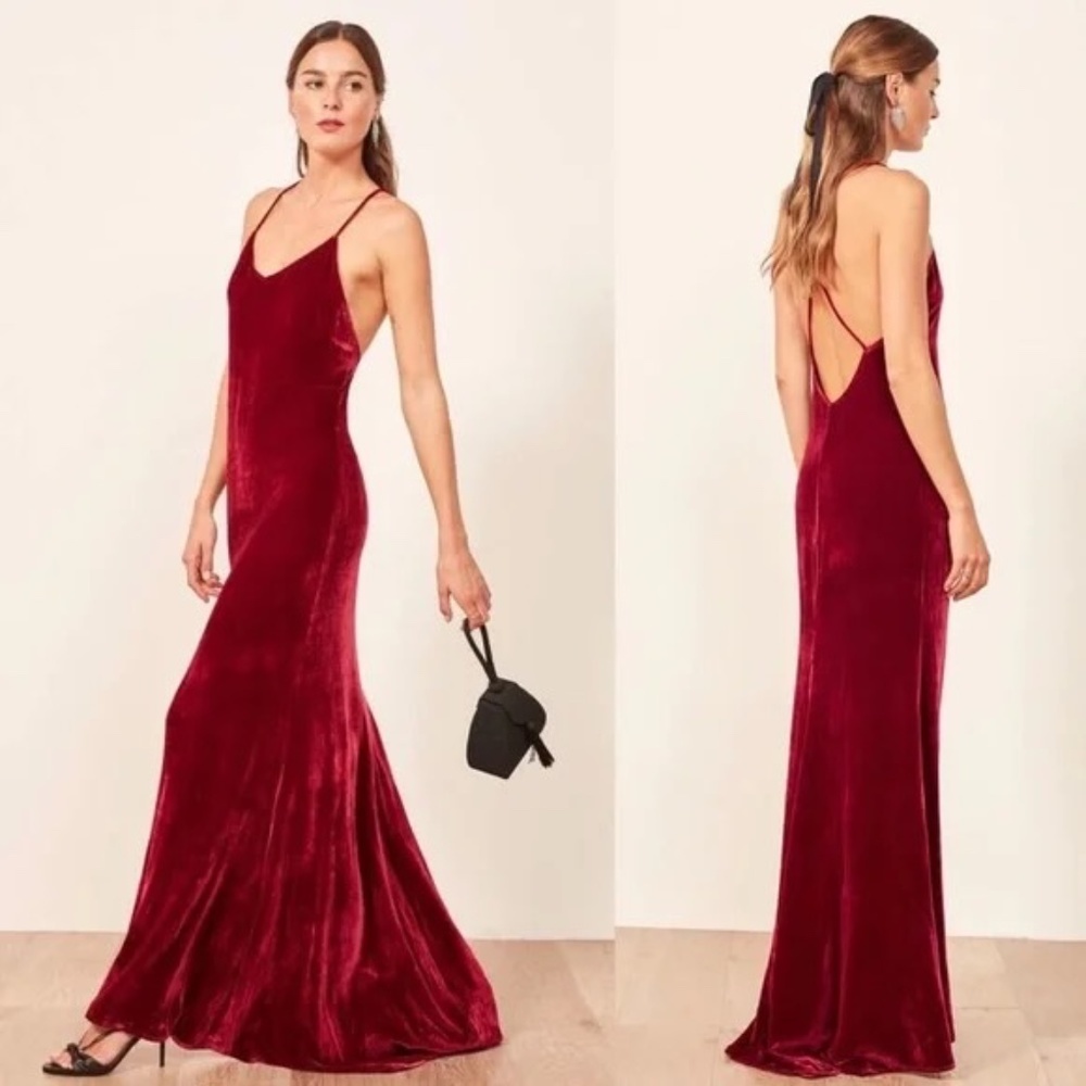 Reformation Rimini Velvet Dress Maxi Gown Crimson Red M NWT